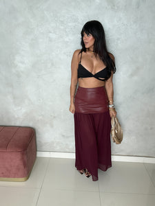 Burgundy leather skirt