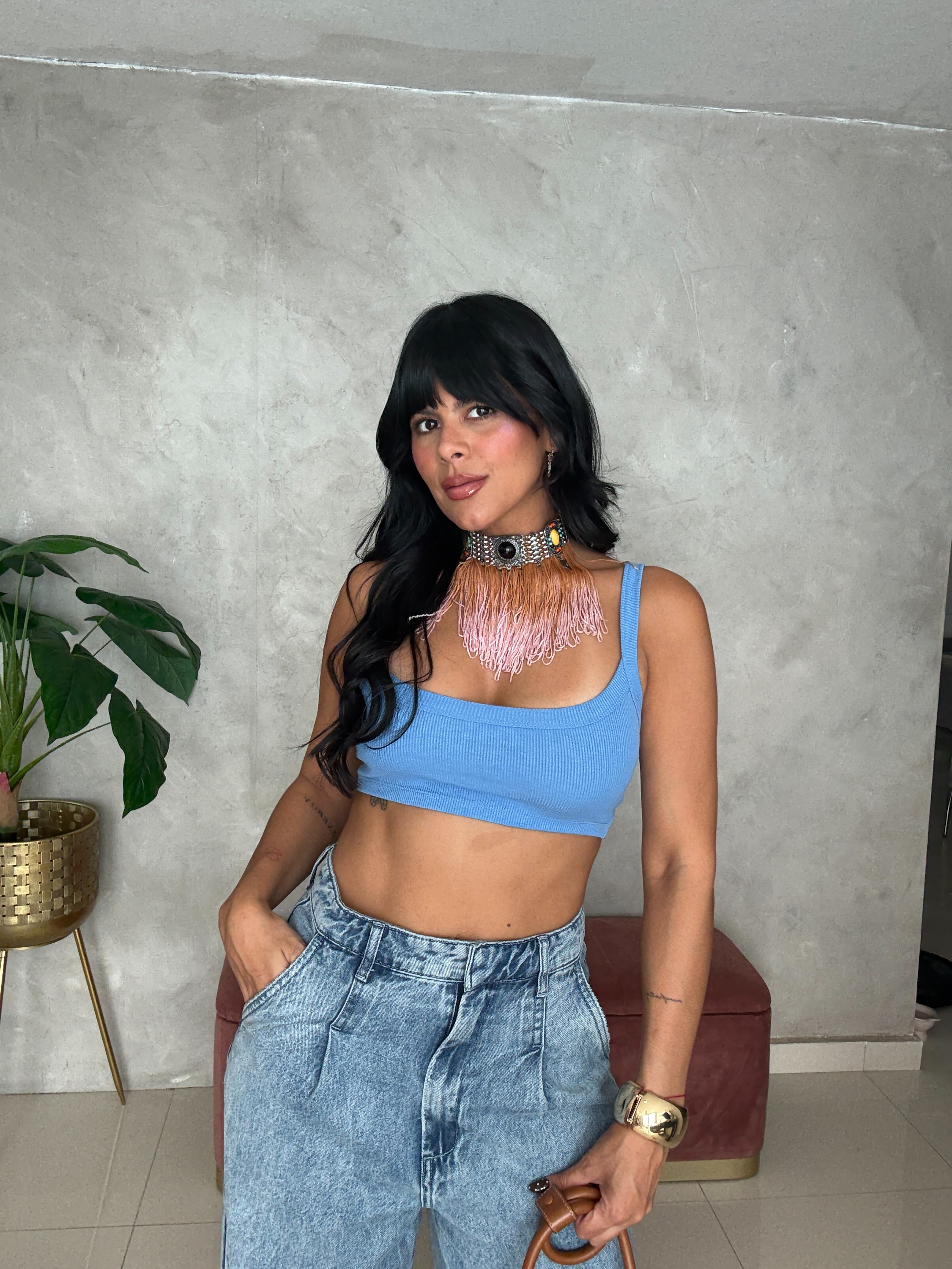 Blue crop basic top 🩵