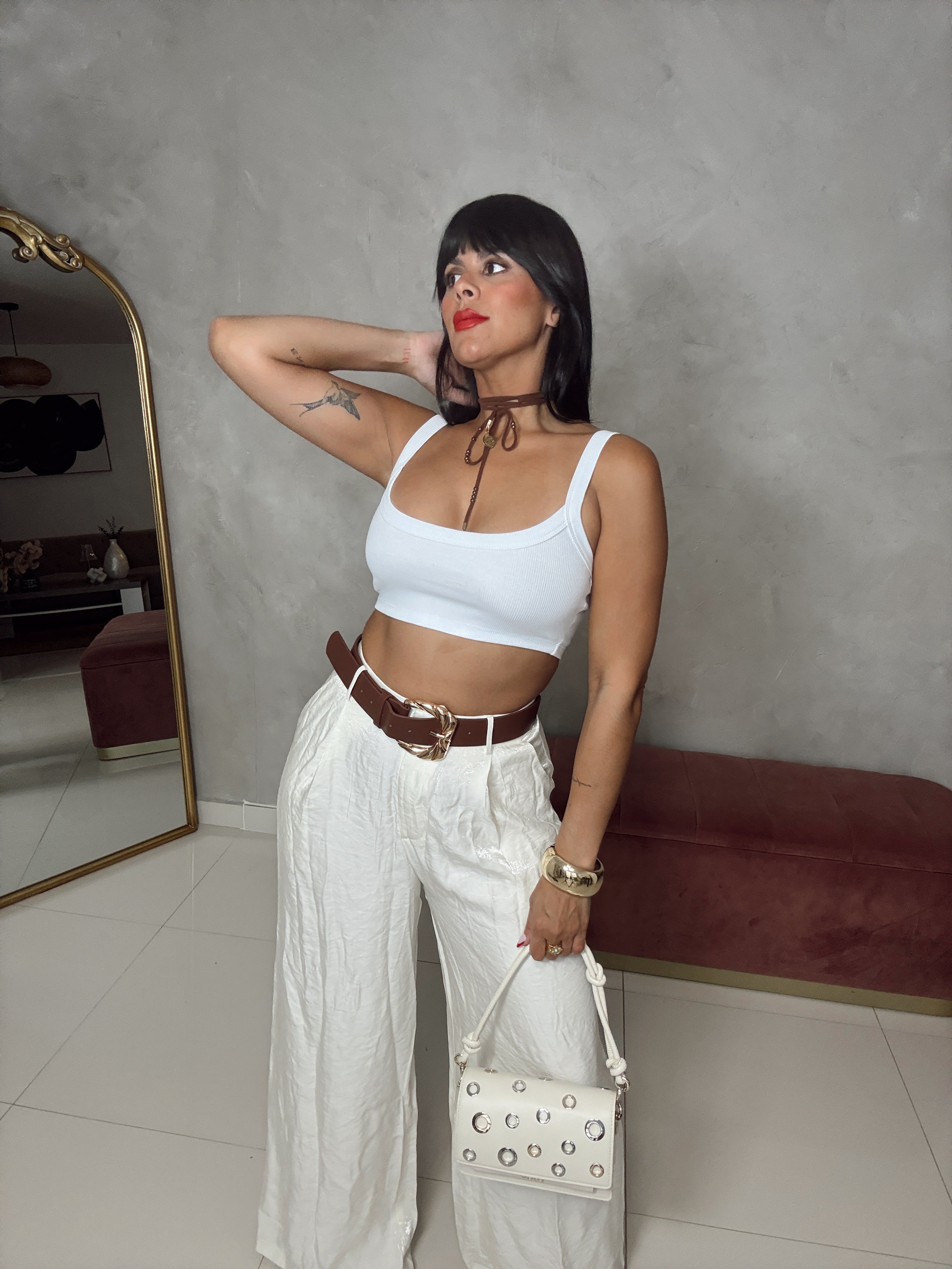 Cream pants with belt